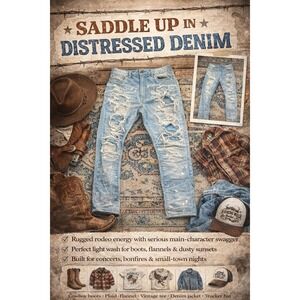 RUGGED RODEO DISTRESSED RNERGY MOTO Mens Moto Jeans‎ Western Slim Fit 32×32